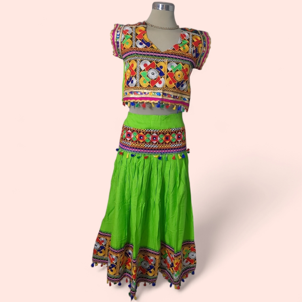 Lively Green Embroidered Skirt Set
